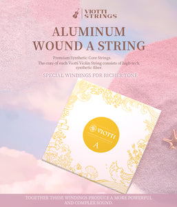 Viotti Violin Strings 4/4 Full Set | Medium Tension Synthetic-Core Strings with Gold E String for Brilliance, Power & Projection, Silver Wound D & G Strings, and Aluminum Wound A String