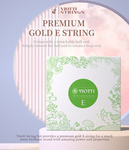 Load image into Gallery viewer, Viotti Violin Strings 4/4 Full Set | Medium Tension Synthetic-Core Strings with Gold E String for Brilliance, Power &amp; Projection, Silver Wound D &amp; G Strings, and Aluminum Wound A String