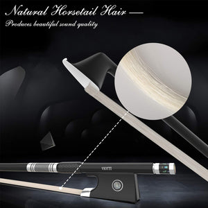 Hand-Crafted Violin Bow: Black Carbon Fiber Bow for Violin Players, Students & Teachers, Lovingly Made with White Mongolian Horse Hair by Viotti, Skilled Professional Violin & Bow Makers