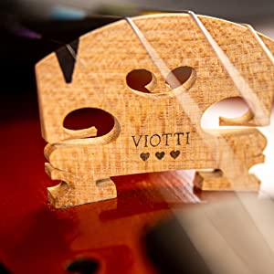 Viotti Violin Bridge 4/4: Finer Grade Solid Maple Violin Bridge, Pre-Cut & Pre-Fitted to Fit Most 4/4 Violins, Crafted by Highly Skilled Experts for Sharper Sound, Volume, Beauty & Clarity