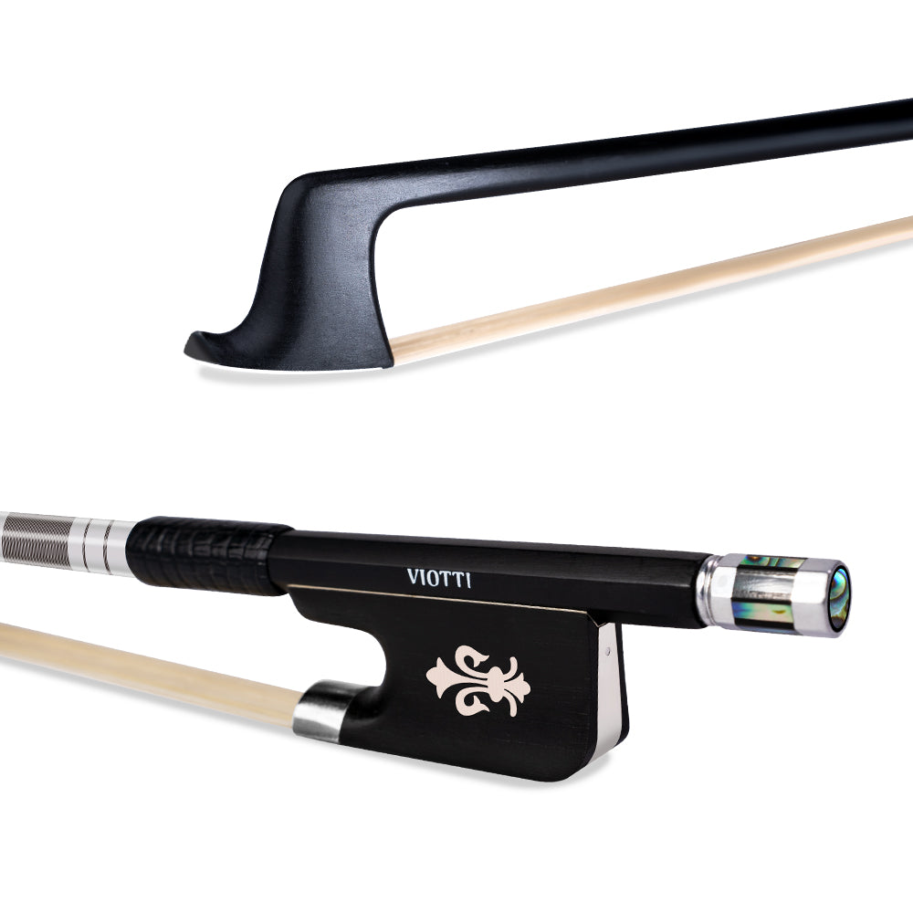Viotti Carbon Fiber Viola Bow, Hand Crafted by Professional Bow Makers, Strong, Stiff & Well Balanced, Made with Mongolian Horse Hair, For Violist of All Skill Levels (Fleur de lis)